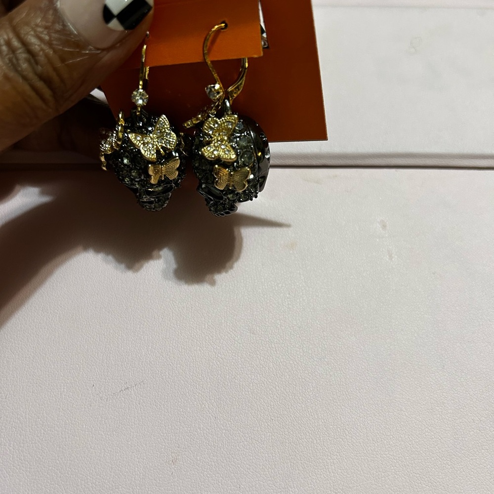 Betsey Johnson Skull Earrings with Butterflies - Picture 5 of 8